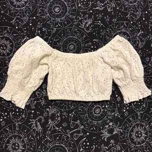 Billabong Eyelet Lace Off-Shoulder Crop Top XS | Cottagecore Summer Blouse